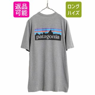 パタゴニア(patagonia)の18年製 パタゴニア 両面 プリント 半袖 Tシャツ メンズ L / 古着 Patagonia アウトドア P-6 バックプリント ボックスロゴ クルーネック 灰(Tシャツ/カットソー(半袖/袖なし))