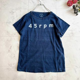 美品　45rpm 藍染めTシャツ　半袖　インディゴ　ロゴT コットン　綿100