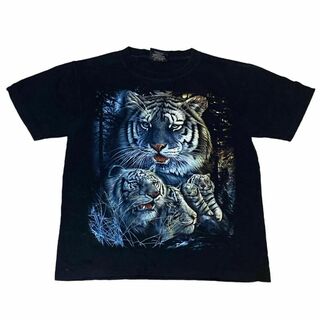 ヴィンテージ 半袖Tシャツ アニマルT タイガー 虎柄 ブラック c24(Tシャツ/カットソー(半袖/袖なし))