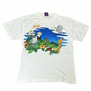 ヴィンテージ 半袖Tシャツ アニマルT オウム ハイビスカス c25(Tシャツ/カットソー(半袖/袖なし))