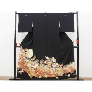 平和屋野田店■豪華黒留袖　駒刺繍　鴛鴦花丸文　金彩　逸品　BAAD4569hv(着物)