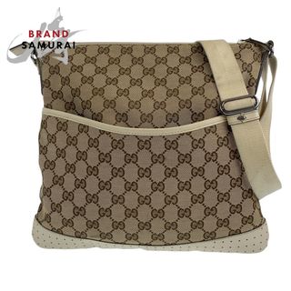 グッチ(Gucci)のGUCCI グッチ GG柄 ベージュ 茶 白 シルバー金具 GGキャンバス 145857 ショルダーバッグ 斜め掛け レディース 405827 【中古】(ショルダーバッグ)