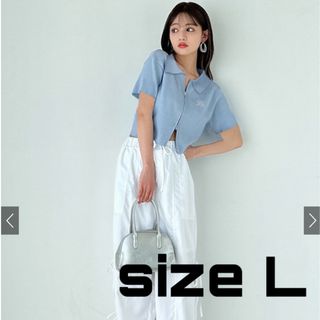 グレイル(GRL)のGRL ダブルジップロゴ刺繍ニットトップス 半袖 ニットトップス L(Tシャツ(半袖/袖なし))