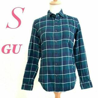 ジーユー(GU)のGU ジーユー S 長袖シャツ チェック ネルシャツ カジュアル 緑 紺 白(シャツ/ブラウス(長袖/七分))