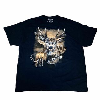 エクストリーム 半袖Tシャツ アニマルT 鹿 山 ブラック US古着 c36(Tシャツ/カットソー(半袖/袖なし))