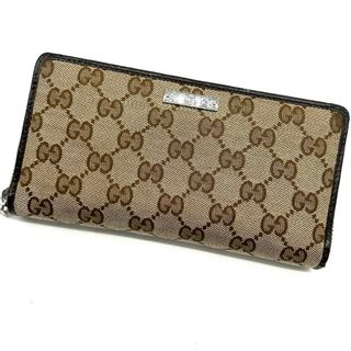 グッチ(Gucci)の【美品】グッチ 長財布 ラウンド GG柄 ロゴプレート シルバー金具 ブラウン(財布)