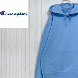 チャンピオン(Champion)のチャンピオン　パーカー　スウェット　水色　裏起毛　刺繍ロゴ　マフポケット　M(パーカー)