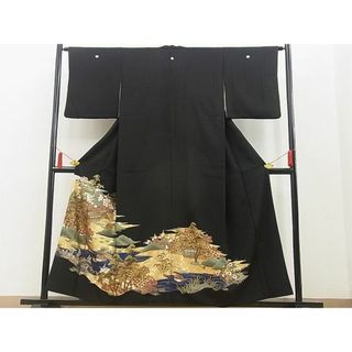 平和屋野田店■豪華黒留袖　友禅　松竹梅　風景花鳥文　金銀彩　逸品　BAAD1801hj(着物)