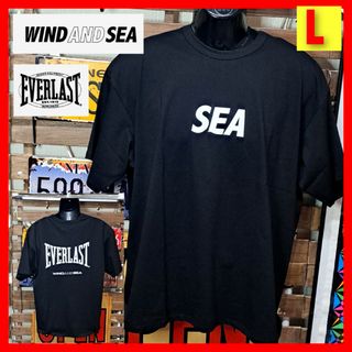 ウィンダンシー(WIND AND SEA)の美品　ウィンダンシー×エバーラスト　ロゴプリント　半袖Tシャツ　L　ブラック(Tシャツ/カットソー(半袖/袖なし))