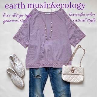 earth music & ecology - ◆earth music&ecology◆レース使い半袖ブラウス◆ラベンダー◆F