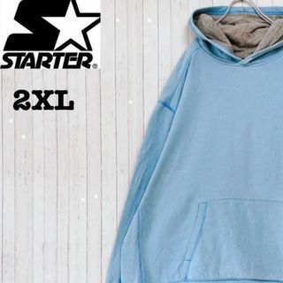 STARTER - スターター　パーカー　スウェット　ビッグシルエット　刺繍ロゴ　水色　裏起毛2XL