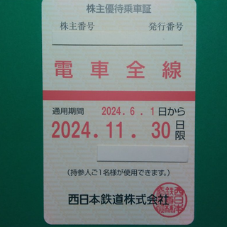 西鉄 株主優待 電車全線 乗車証 西日本鉄道 2024.11.30まで ♪