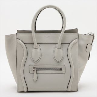 セリーヌ(celine)の極美品 セリーヌ ラゲージ マイクロ ショッパー レザー トート バッグ ショルダー ハンド グレー 本革 レディース EEM V46-3(トートバッグ)