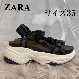 ザラ(ZARA)のZARA 一度使用のみ　厚底　スポーツサンダル　カーキ　サンダル　(サンダル)