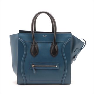 celine - 美品 セリーヌ ラゲージ ミニ ショッパー レザー ハンドバッグ ブルー トート トップハンドル レディース MMM Z18-5