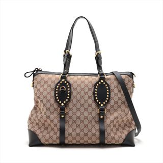 グッチ(Gucci)の美品 グッチ GGキャンバス スタッズ レザー 2WAY トート バッグ 肩掛け ショルダー ハンド A4 レディース MMM Z18-7(トートバッグ)