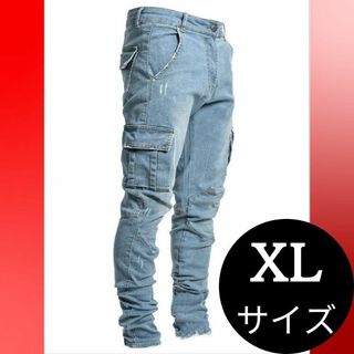 デニム 新品 現場服 作業着 カーゴ ブルーストレッチ スキニー XL パンツ(デニム/ジーンズ)