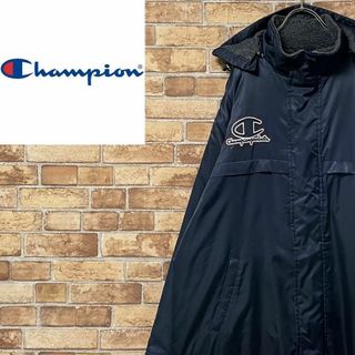 Champion - チャンピオン　ベンチコート　刺繍ロゴ　ビッグシルエット　ネイビー　ジップアップ