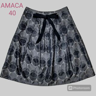 アマカ(AMACA)のAMACA シルク混 リボン付スカート 40サイズ(ひざ丈スカート)