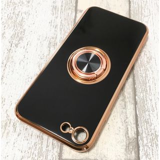 アイフォーン(iPhone)のiPhone se ケース iphone8 iphone7 スマホリング付 黒(iPhoneケース)