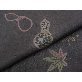 平和屋野田店■上質な小紋　瓢箪に楓　焦茶地　逸品　BAAD3864gt(着物)