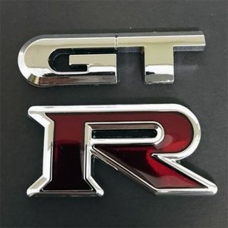 ニッサン(日産)のGT-R 3D 金属製エンブレム 　シルバー&レッド　１個(車外アクセサリ)