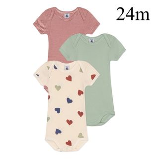 PETIT BATEAU - 新品 プチバトー 2024 SS 新作 半袖 ボディ３枚組 ハート 24m