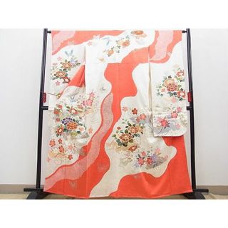 平和屋野田店■豪華振袖　絞り　駒刺繍　舞蝶花筏文　金彩　逸品　BAAD3814gt(振袖)