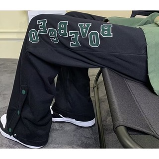 ドロスト　ボタン　ロゴ　ブラック　韓国　パンツ　緑　XL　スウェット　ジャージ(ワークパンツ/カーゴパンツ)