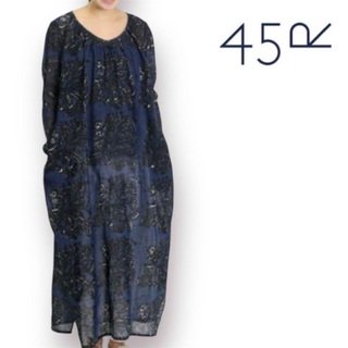 【極美品】45rpm 総柄 ロングワンピース ドレス フレア 藍染