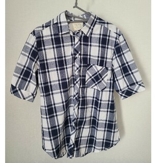 ビッグシルエット　ブルーチェックシャツ　Мサイズ(シャツ/ブラウス(半袖/袖なし))