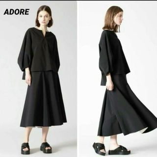 アドーア(ADORE)の【ADORE】ふんわりシルエット＊ドライタッチ　グログランブラウス　黒　38(シャツ/ブラウス(長袖/七分))