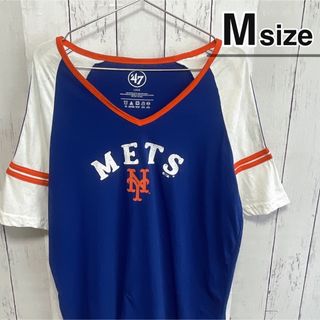 フォーティセブン(47 Brand)の47　ニューヨークメッツ　Tシャツ　ブルー　Vネック　MLB　ロゴ　USA古着(Tシャツ/カットソー(半袖/袖なし))