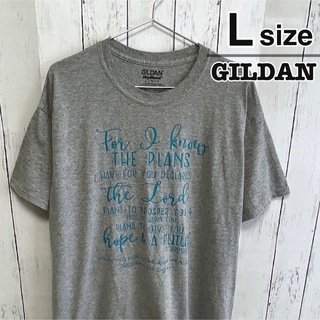 ギルタン(GILDAN)のUSA古着　GILDAN　Tシャツ　L　グレー　プリント　ロゴ　クルーネック(Tシャツ/カットソー(半袖/袖なし))
