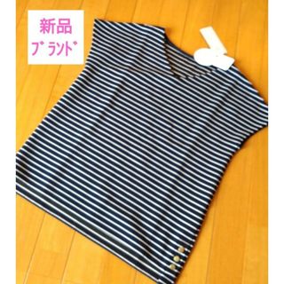 アオキ(AOKI)のAOKI　通勤　通学　レディース　半袖　ボーダー　Tシャツ　紺　白　新品(Tシャツ(半袖/袖なし))