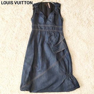 LOUIS VUITTON - 良品 ルイヴィトン デニムワンピース リボン ジャンスカ ミモレ丈 40