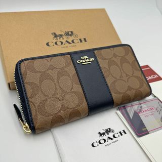 コーチ(COACH)のCOACH 長財布 ラウンドファスナー レザー ネイビー シグネチャー 未使用(財布)