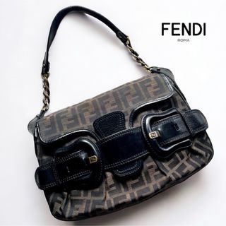 フェンディ(FENDI)の【美品】FENDI マンマバケット ズッカ柄 チェーンショルダー レザーベルト(ハンドバッグ)