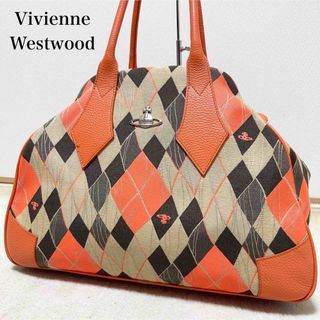 ヴィヴィアンウエストウッド(Vivienne Westwood)の美品　ヴィヴィアンウエストウッド　ヤスミン　アーガイル柄　メタルオーブ　レザー(ハンドバッグ)