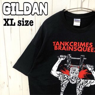 ギルタン(GILDAN)の海外輸入　ギルダン　両面プリント　Tシャツ　イラスト　オーバーサイズ　黒　古着(Tシャツ/カットソー(半袖/袖なし))