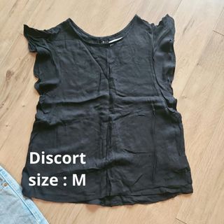 ディスコート(Discoat)のdiscort 【美品】フリル　ノースリーブ　トップス　黒　シフォン　Mサイズ(シャツ/ブラウス(半袖/袖なし))