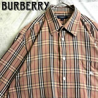 バーバリー(BURBERRY)の美品 バーバリーロンドン ノバチェックシャツ 刺繍ロゴ ライトブラウン M(シャツ)