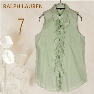 Ralph Lauren - b5045【ラルフローレン】ノースリーブ フリルブラウス 春色グリーン S 上品