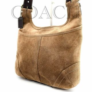 コーチ(COACH)の美品　コーチ　スエード　ワンショルダー　ショルダーバッグ　キャメル　ベージュ(メッセンジャーバッグ)