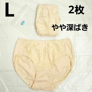 新品 L  2枚セット 綿 95％ やや深ばき 花柄レース ストレッチショーツ(ショーツ)