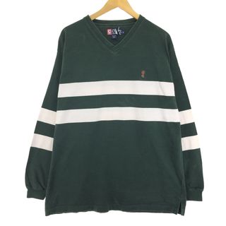 ラルフローレン(Ralph Lauren)の古着 90年代 ラルフローレン Ralph Lauren CHAPS チャップス ボーダー柄 Vネック ロングTシャツ ロンT メンズXL ヴィンテージ /eaa432568(Tシャツ/カットソー(半袖/袖なし))