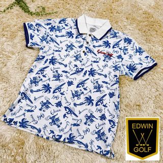 【美品】EDWIN GOLF エドウィンゴルフ 総柄 ポロシャツ メンズ M