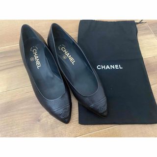 CHANEL - 【美品】  CHANEL シャネル つま先シャネルマーク入りパンプス