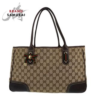 グッチ(Gucci)の美品 GUCCI グッチ プリンシー ブラウン 茶 ベージュ ゴールド金具 GGキャンバス /レザー 163805 ショルダーバッグ トートバッグ レディース 406026 【中古】(ショルダーバッグ)