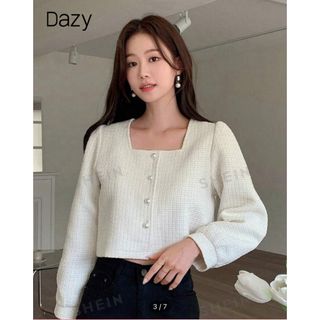 シーイン(SHEIN)のSHEIN Dazy スクエアネック ソリッド シャツ レディース ボタン前(シャツ/ブラウス(長袖/七分))